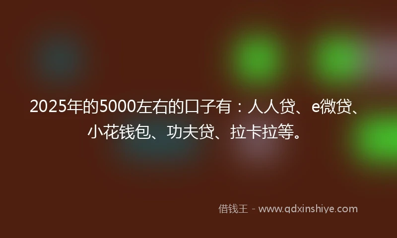 2025年的5000左右的口子有：人人贷、e微贷、小花钱包、功夫贷、拉卡拉等。