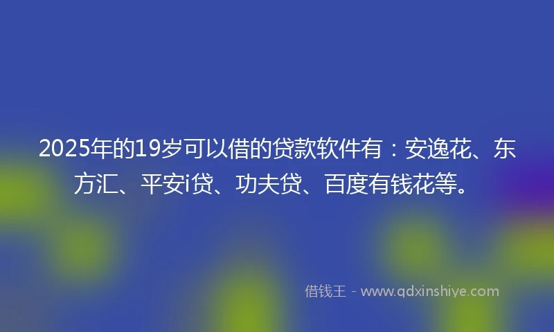 2025年的19岁可以借的贷款软件有：安逸花、东方汇、平安i贷、功夫贷、百度有钱花等。
