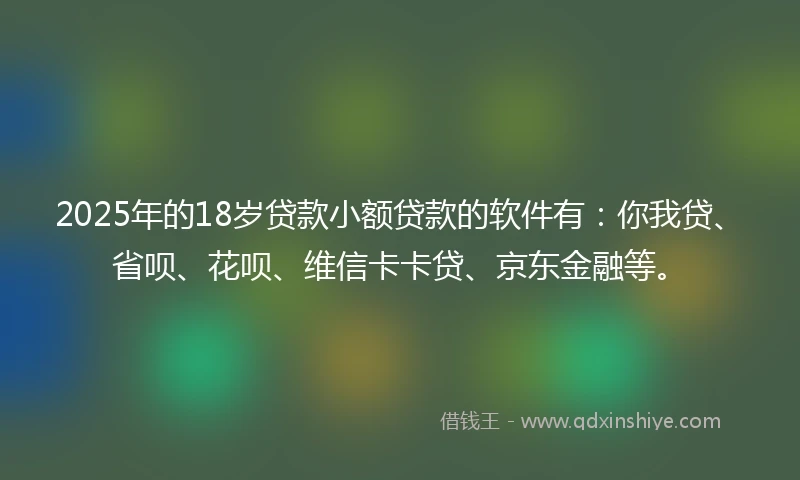 2025年的18岁贷款小额贷款的软件有：你我贷、省呗、花呗、维信卡卡贷、京东金融等。