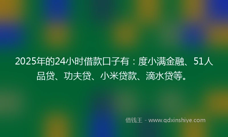 2025年的24小时借款口子有：度小满金融、51人品贷、功夫贷、小米贷款、滴水贷等。