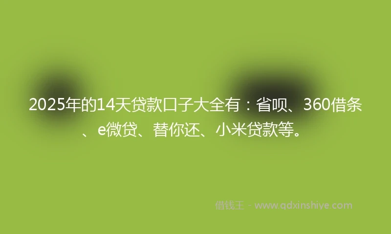 2025年的14天贷款口子大全有：省呗、360借条、e微贷、替你还、小米贷款等。
