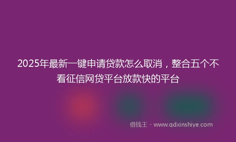 2025年最新一键申请贷款怎么取消，整合五个不看征信网贷平台放款快的平台