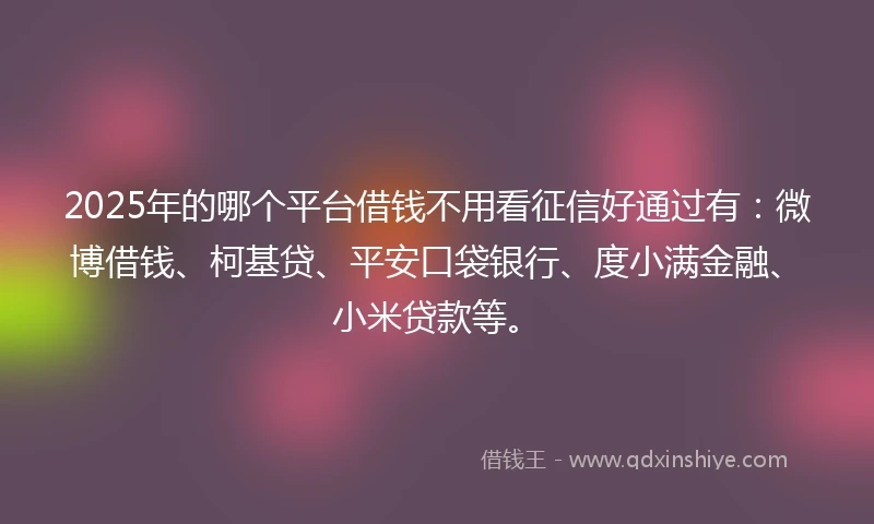 2025年的哪个平台借钱不用看征信好通过有：微博借钱、柯基贷、平安口袋银行、度小满金融、小米贷款等。