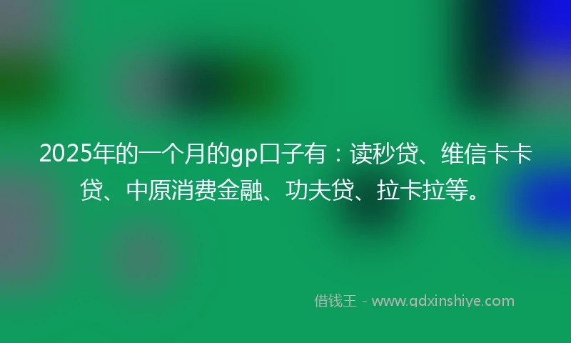 2025年的一个月的gp口子有：读秒贷、维信卡卡贷、中原消费金融、功夫贷、拉卡拉等。