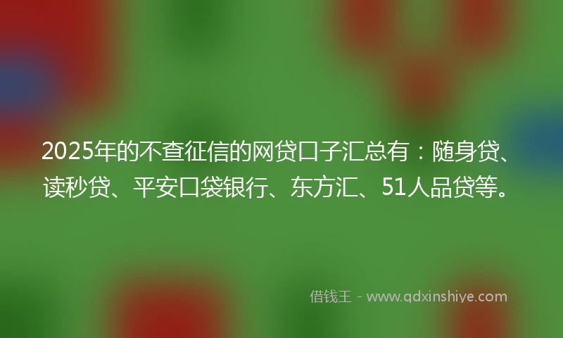 2025年的不查征信的网贷口子汇总有：随身贷、读秒贷、平安口袋银行、东方汇、51人品贷等。