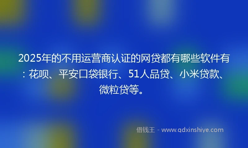 2025年的不用运营商认证的网贷都有哪些软件有：花呗、平安口袋银行、51人品贷、小米贷款、微粒贷等。
