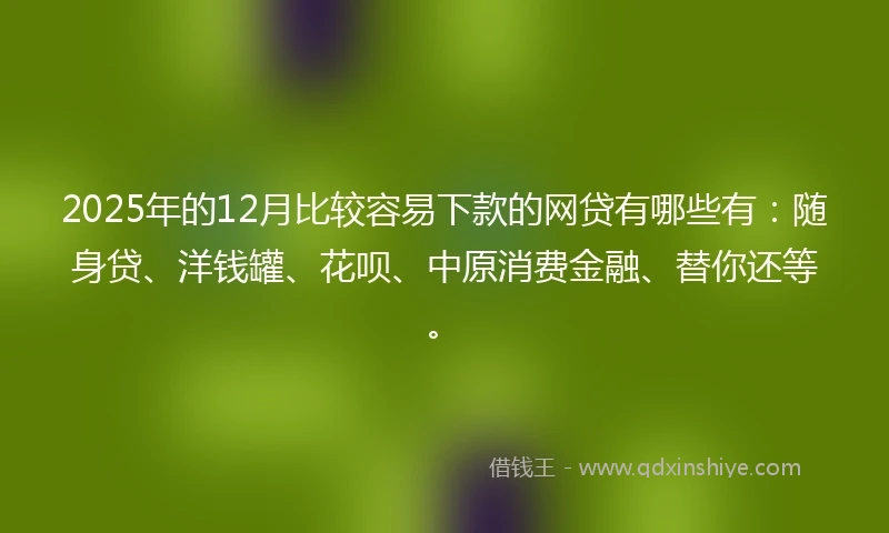 2025年的12月比较容易下款的网贷有哪些有：随身贷、洋钱罐、花呗、中原消费金融、替你还等。