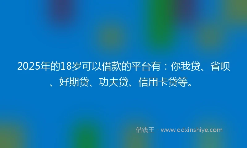 2025年的18岁可以借款的平台有：你我贷、省呗、好期贷、功夫贷、信用卡贷等。