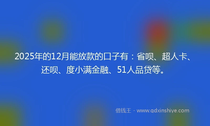 2025年的12月能放款的口子有：省呗、超人卡、还呗、度小满金融、51人品贷等。