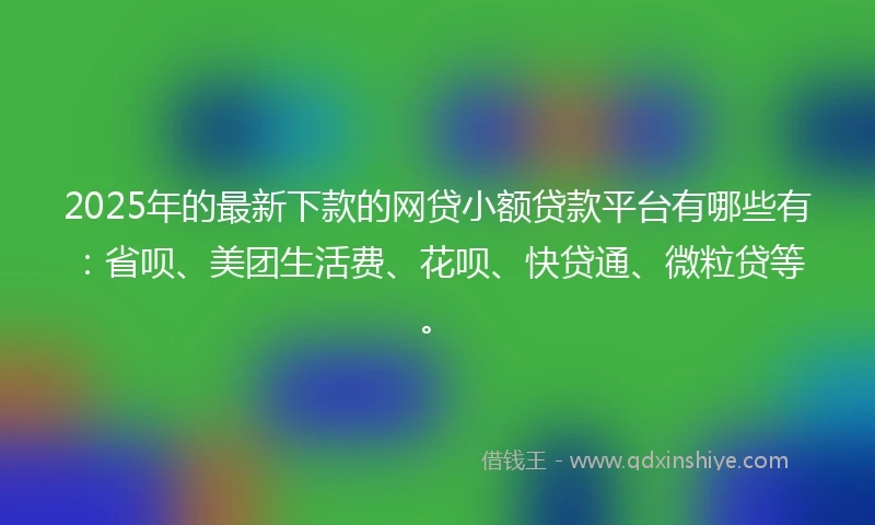 2025年的最新下款的网贷小额贷款平台有哪些有：省呗、美团生活费、花呗、快贷通、微粒贷等。
