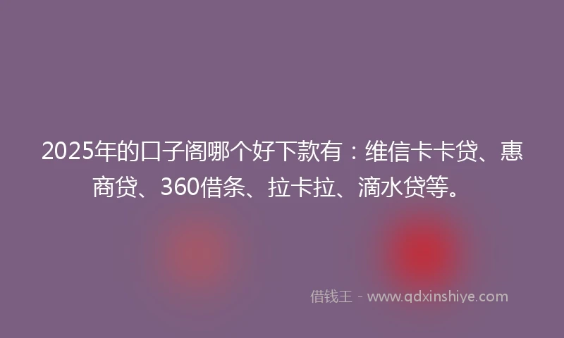 2025年的口子阁哪个好下款有：维信卡卡贷、惠商贷、360借条、拉卡拉、滴水贷等。