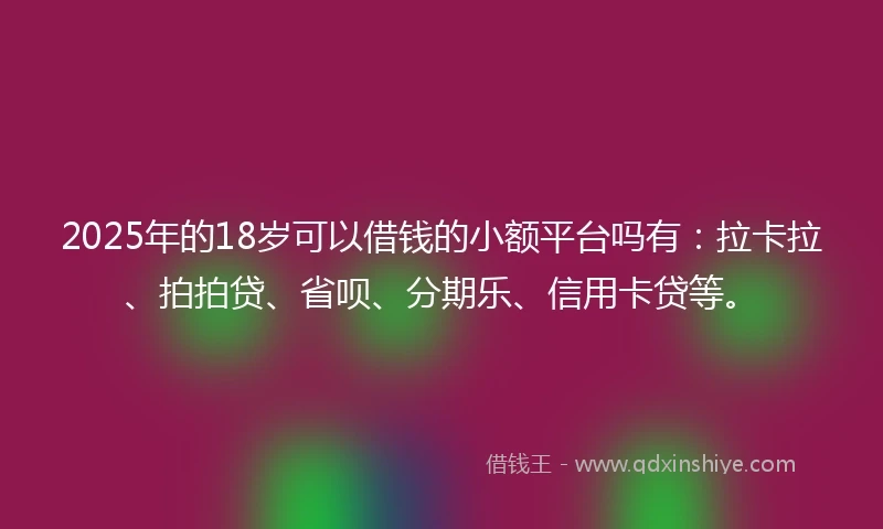 2025年的18岁可以借钱的小额平台吗有：拉卡拉、拍拍贷、省呗、分期乐、信用卡贷等。