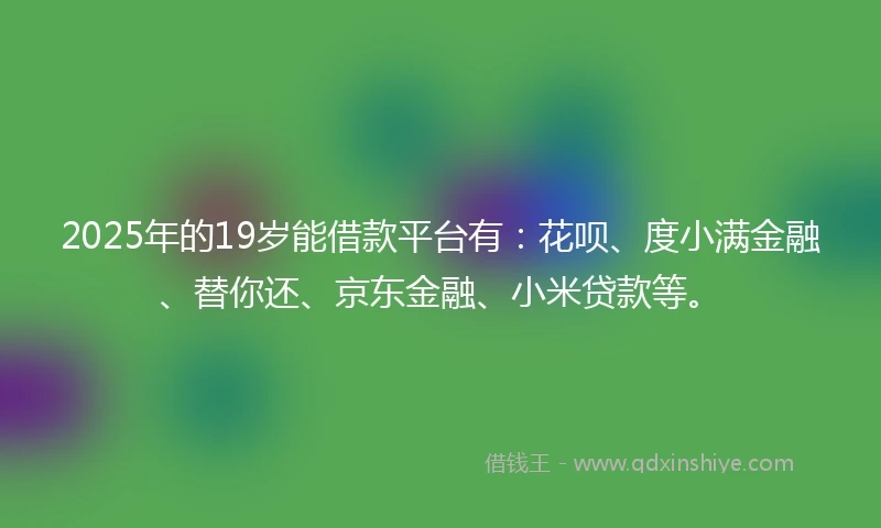 2025年的19岁能借款平台有：花呗、度小满金融、替你还、京东金融、小米贷款等。