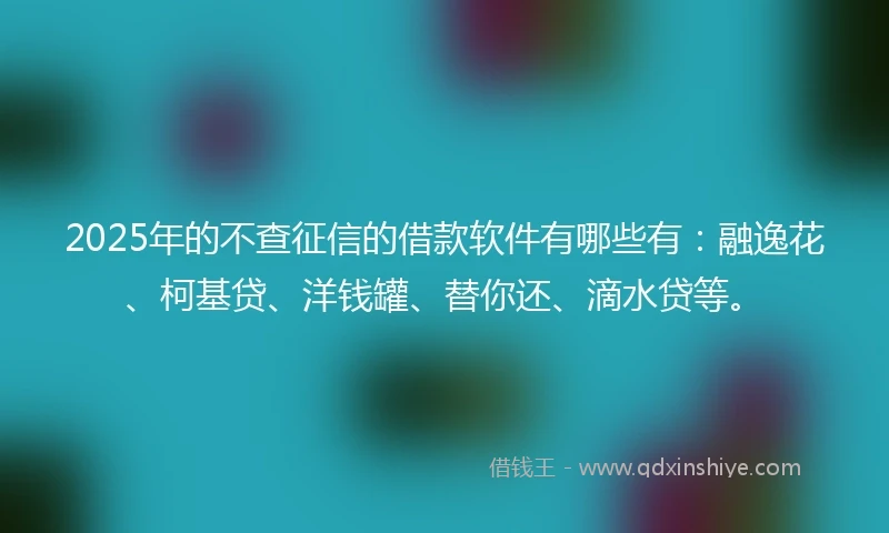 2025年的不查征信的借款软件有哪些有：融逸花、柯基贷、洋钱罐、替你还、滴水贷等。