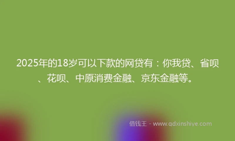 2025年的18岁可以下款的网贷有：你我贷、省呗、花呗、中原消费金融、京东金融等。