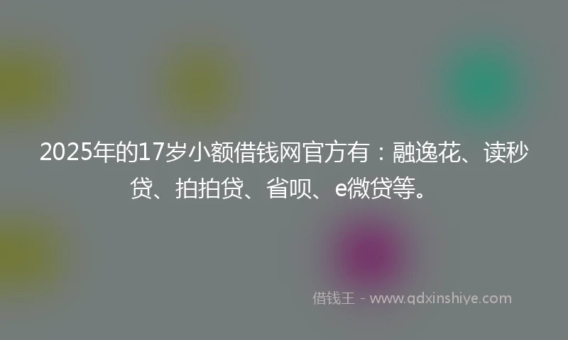 2025年的17岁小额借钱网官方有：融逸花、读秒贷、拍拍贷、省呗、e微贷等。