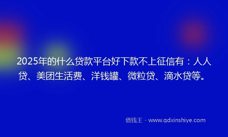 2025年的什么贷款平台好下款不上征信有：人人贷、美团生活费、洋钱罐、微粒贷、滴水贷等。
