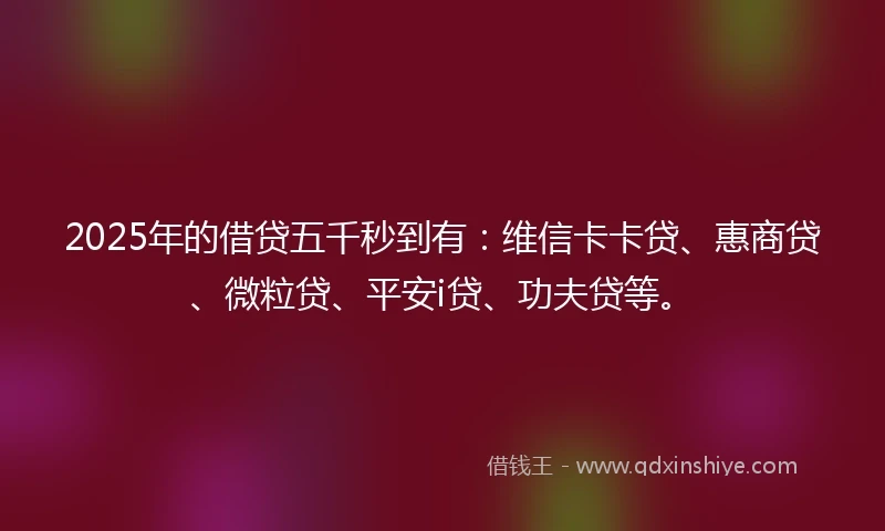 2025年的借贷五千秒到有：维信卡卡贷、惠商贷、微粒贷、平安i贷、功夫贷等。