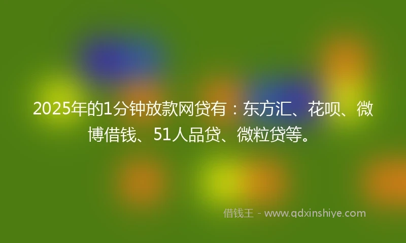 2025年的1分钟放款网贷有：东方汇、花呗、微博借钱、51人品贷、微粒贷等。