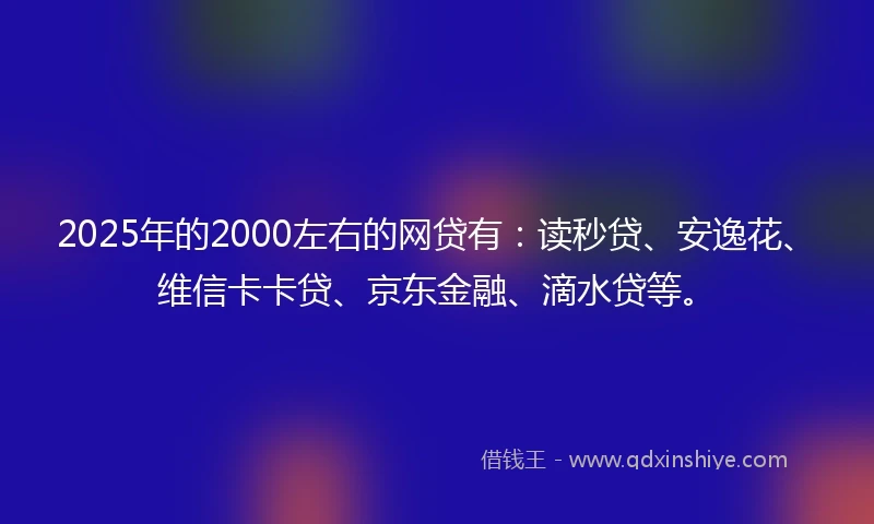 2025年的2000左右的网贷有：读秒贷、安逸花、维信卡卡贷、京东金融、滴水贷等。