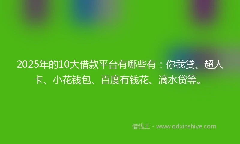 2025年的10大借款平台有哪些有：你我贷、超人卡、小花钱包、百度有钱花、滴水贷等。