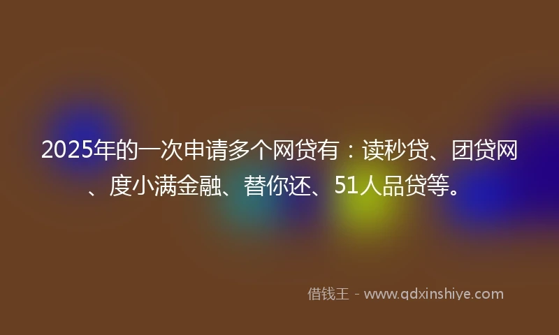 2025年的一次申请多个网贷有：读秒贷、团贷网、度小满金融、替你还、51人品贷等。
