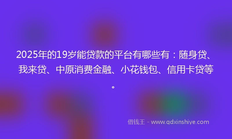 2025年的19岁能贷款的平台有哪些有：随身贷、我来贷、中原消费金融、小花钱包、信用卡贷等。