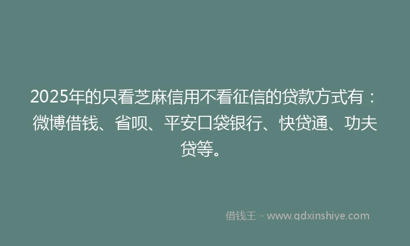 2025年的只看芝麻信用不看征信的贷款方式有：微博借钱、省呗、平安口袋银行、快贷通、功夫贷等。