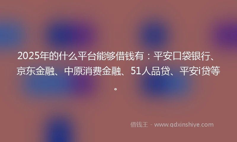 2025年的什么平台能够借钱有：平安口袋银行、京东金融、中原消费金融、51人品贷、平安i贷等。