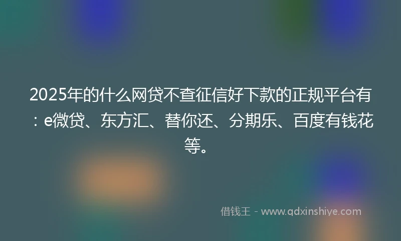 2025年的什么网贷不查征信好下款的正规平台有：e微贷、东方汇、替你还、分期乐、百度有钱花等。