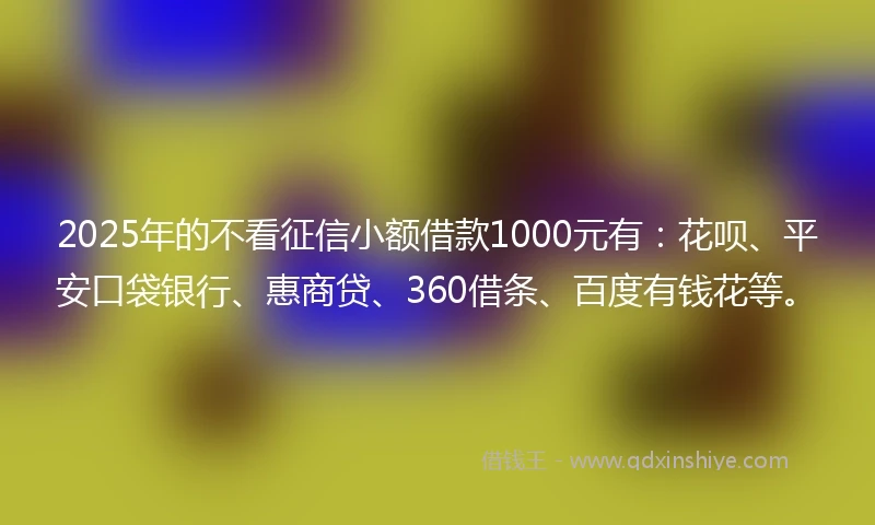 2025年的不看征信小额借款1000元有：花呗、平安口袋银行、惠商贷、360借条、百度有钱花等。