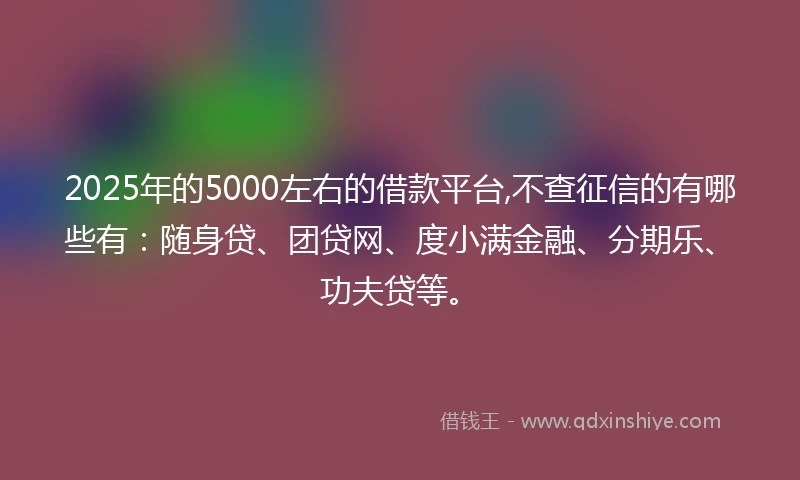2025年的5000左右的借款平台,不查征信的有哪些有：随身贷、团贷网、度小满金融、分期乐、功夫贷等。