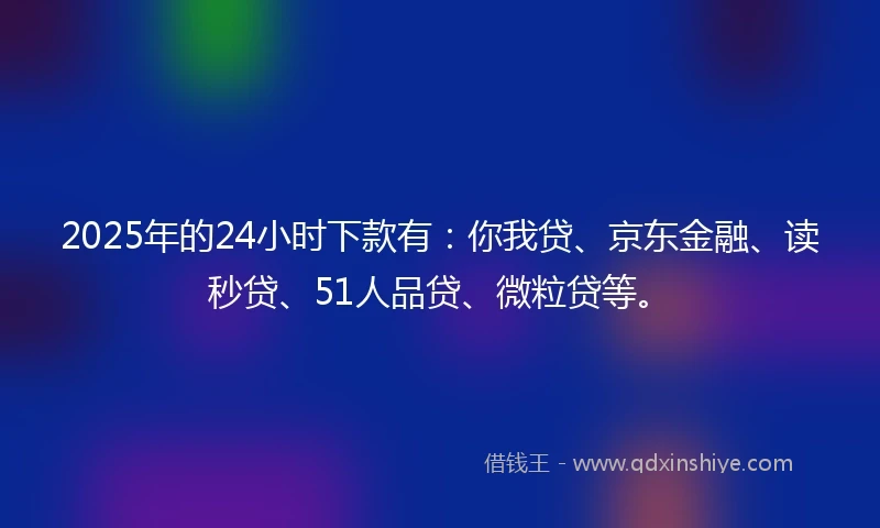 2025年的24小时下款有：你我贷、京东金融、读秒贷、51人品贷、微粒贷等。