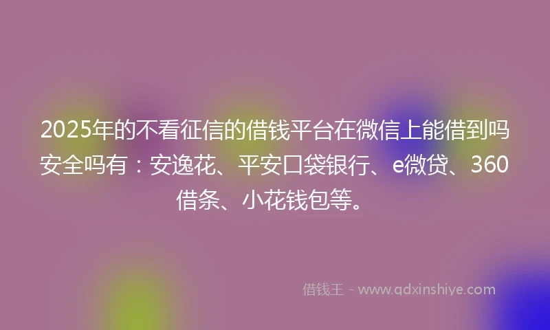 2025年的不看征信的借钱平台在微信上能借到吗安全吗有：安逸花、平安口袋银行、e微贷、360借条、小花钱包等。