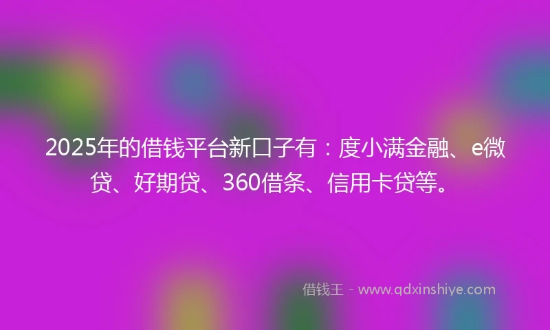 2025年的借钱平台新口子有：度小满金融、e微贷、好期贷、360借条、信用卡贷等。