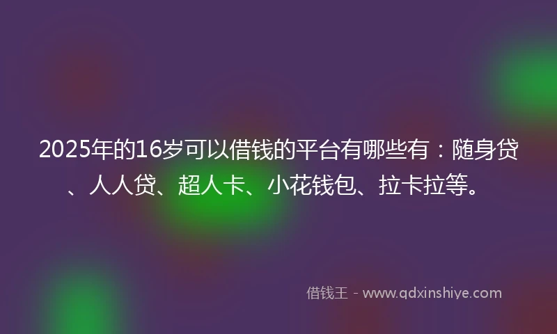 2025年的16岁可以借钱的平台有哪些有：随身贷、人人贷、超人卡、小花钱包、拉卡拉等。