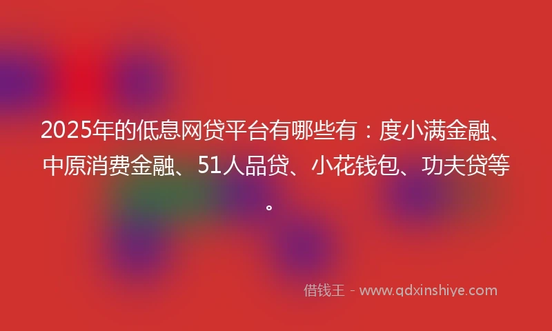 2025年的低息网贷平台有哪些有：度小满金融、中原消费金融、51人品贷、小花钱包、功夫贷等。