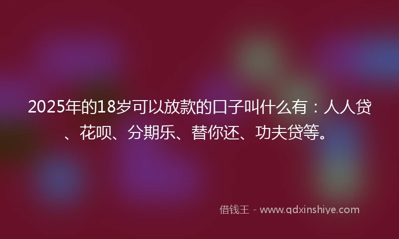 2025年的18岁可以放款的口子叫什么有：人人贷、花呗、分期乐、替你还、功夫贷等。