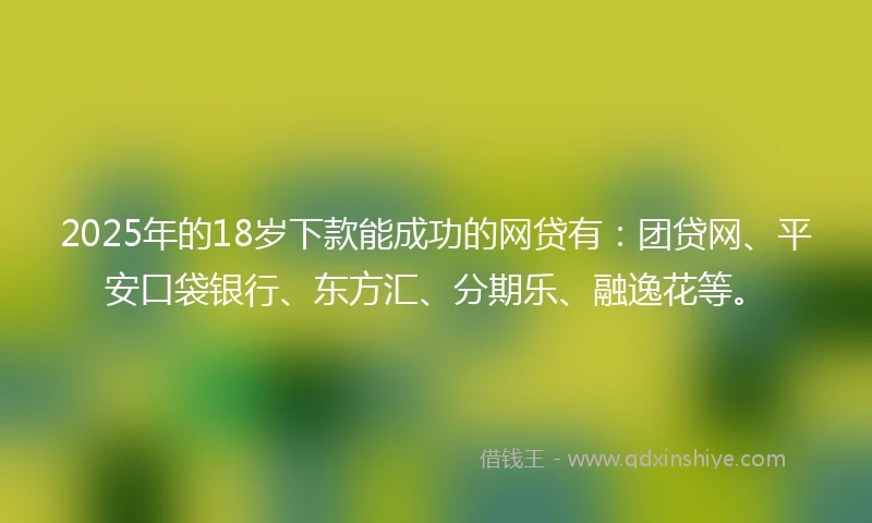 2025年的18岁下款能成功的网贷有：团贷网、平安口袋银行、东方汇、分期乐、融逸花等。