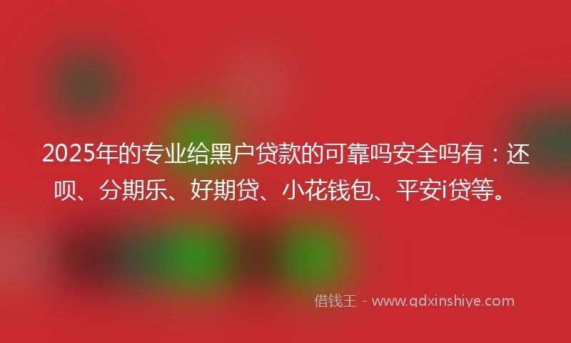 2025年的专业给黑户贷款的可靠吗安全吗有：还呗、分期乐、好期贷、小花钱包、平安i贷等。