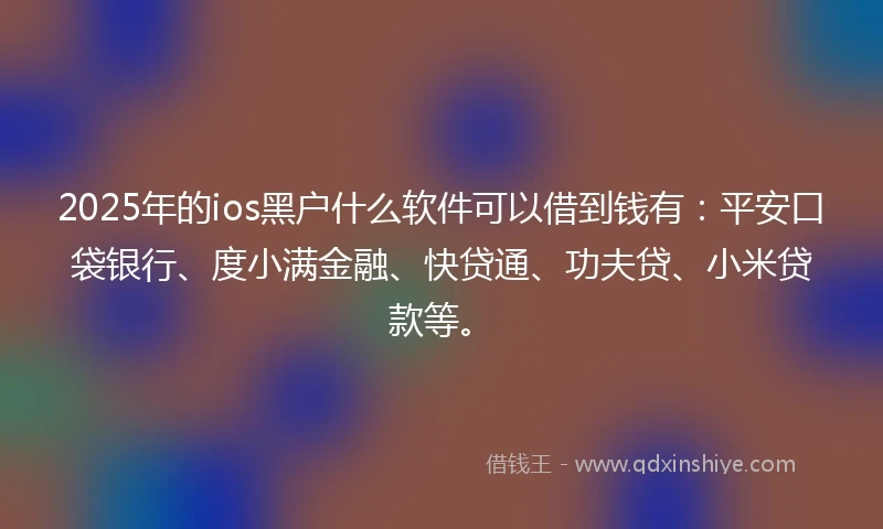 2025年的ios黑户什么软件可以借到钱有：平安口袋银行、度小满金融、快贷通、功夫贷、小米贷款等。