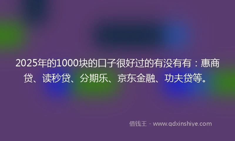 2025年的1000块的口子很好过的有没有有：惠商贷、读秒贷、分期乐、京东金融、功夫贷等。