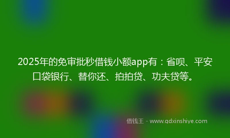 2025年的免审批秒借钱小额app有：省呗、平安口袋银行、替你还、拍拍贷、功夫贷等。