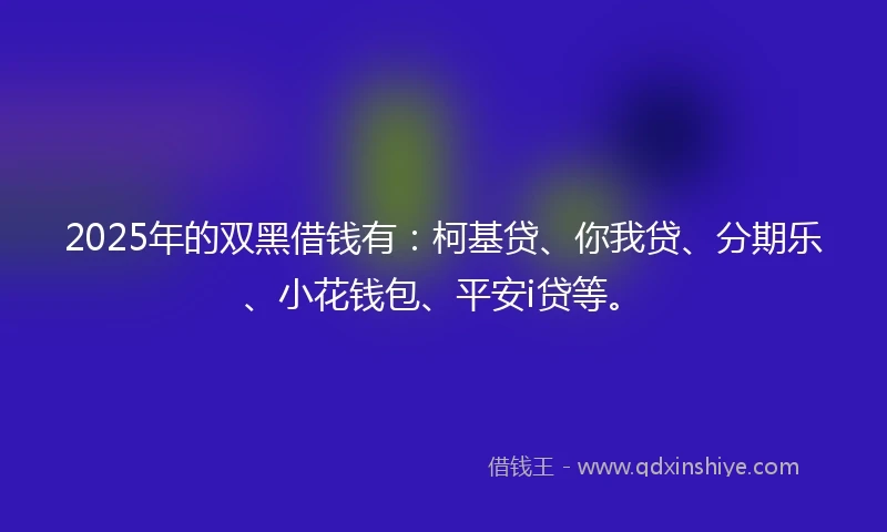 2025年的双黑借钱有：柯基贷、你我贷、分期乐、小花钱包、平安i贷等。