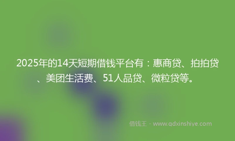 2025年的14天短期借钱平台有：惠商贷、拍拍贷、美团生活费、51人品贷、微粒贷等。