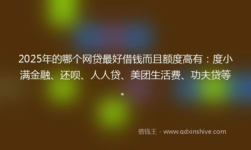 2025年的哪个网贷最好借钱而且额度高有：度小满金融、还呗、人人贷、美团生活费、功夫贷等。