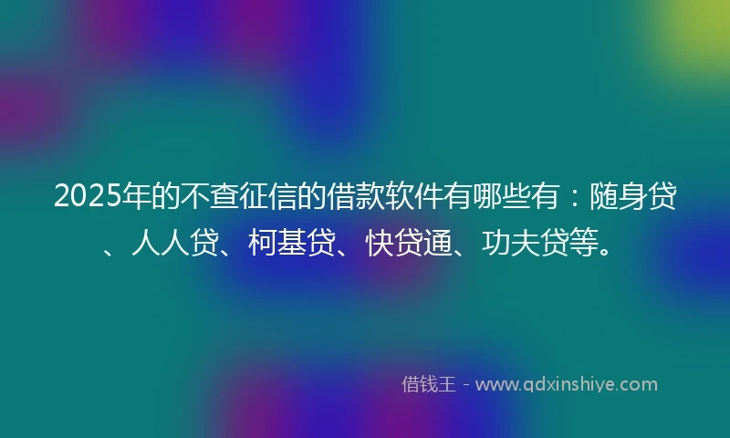 2025年的不查征信的借款软件有哪些有：随身贷、人人贷、柯基贷、快贷通、功夫贷等。