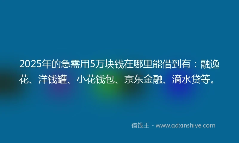 2025年的急需用5万块钱在哪里能借到有：融逸花、洋钱罐、小花钱包、京东金融、滴水贷等。