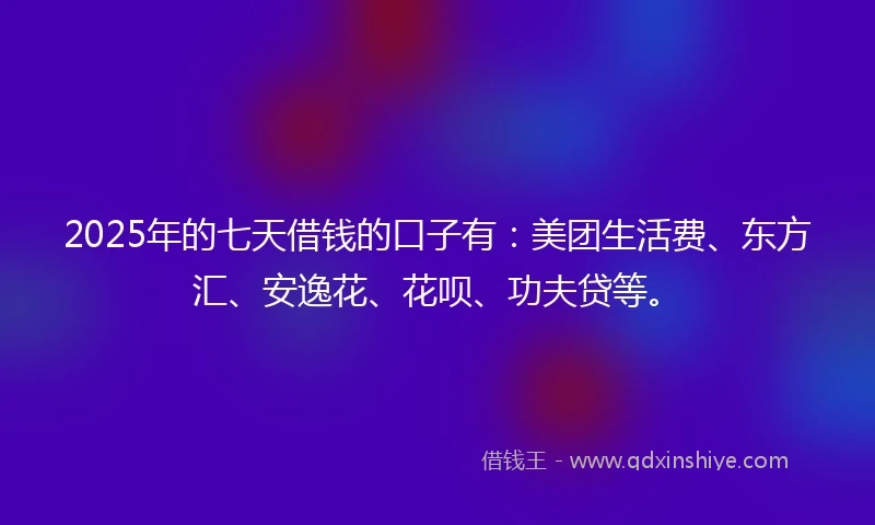 2025年的七天借钱的口子有：美团生活费、东方汇、安逸花、花呗、功夫贷等。