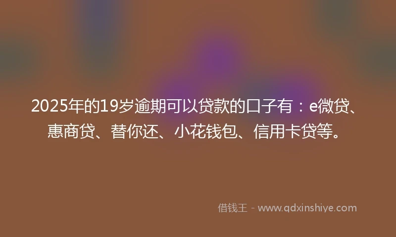 2025年的19岁逾期可以贷款的口子有：e微贷、惠商贷、替你还、小花钱包、信用卡贷等。